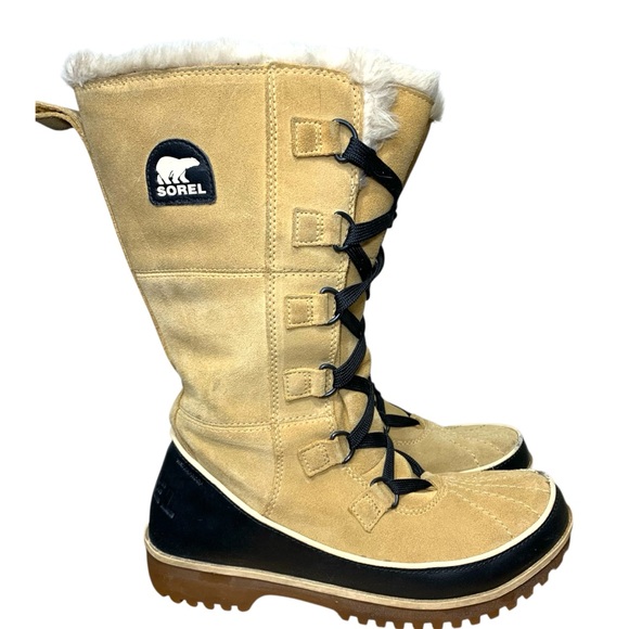 Sorel Tivoli High II Winter Boots Waterproof Suede Tan Black Faux Fur Fleece 8 - Picture 3 of 16